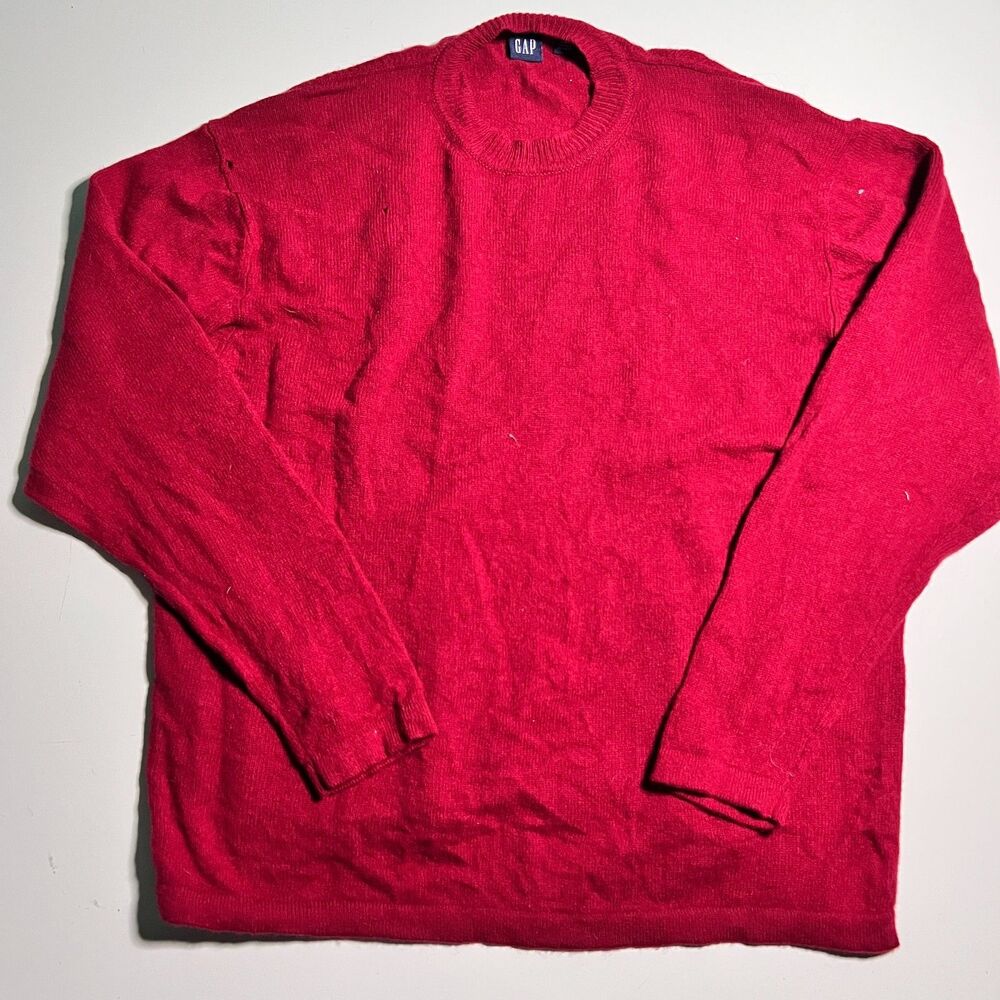 GAP 100% Lambswool Crewneck Sweater Mens XL Red Wool Pullover Vintage 90s Knit
